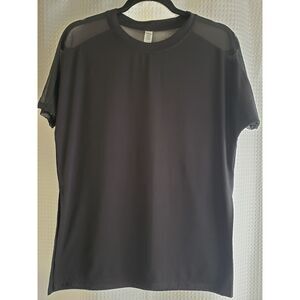 Athleta Womens Top XS Black Mesh On Back Slits Up Sides Light Workout Activewear